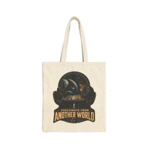 Checkmate From Another World Cotton Canvas Tote — Alien vs Human Chess Graphic