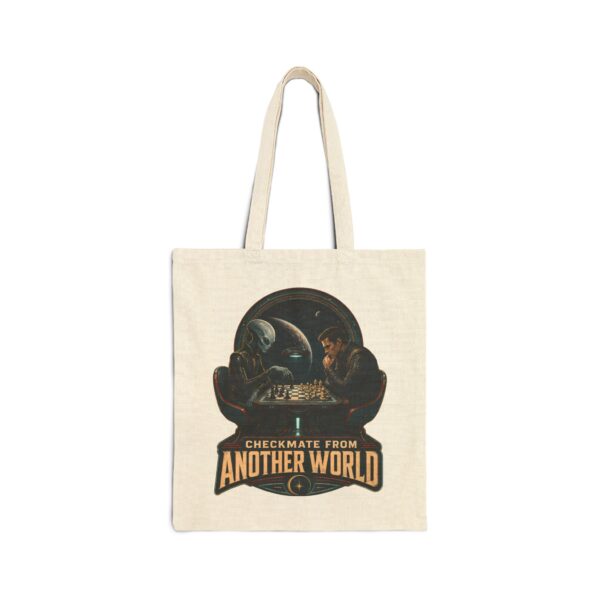 Checkmate From Another World Cotton Canvas Tote — Alien vs Human Chess Graphic