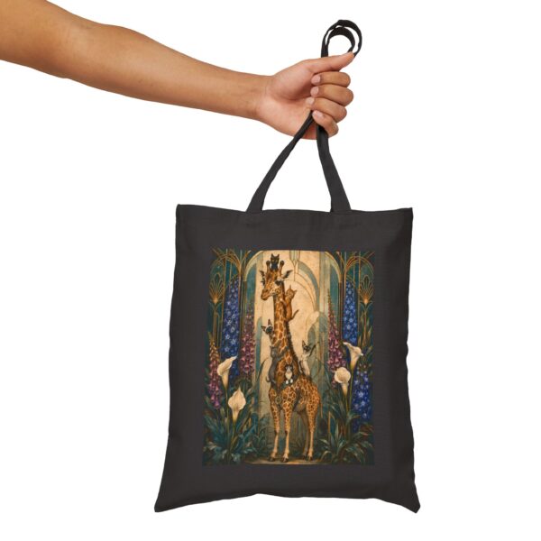 Giraffe Garden Canvas Tote Bag — Whimsical Floral Wildlife Print