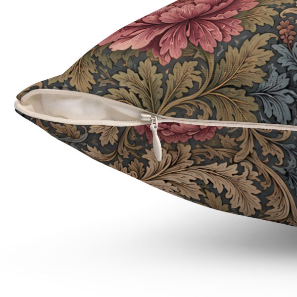 Vintage Peony Tapestry Pillow — Blush & Burgundy Floral Cushion