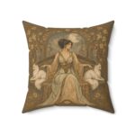 Moonlit Art Nouveau Guardian Pillow — Vintage Woman with White Foxes