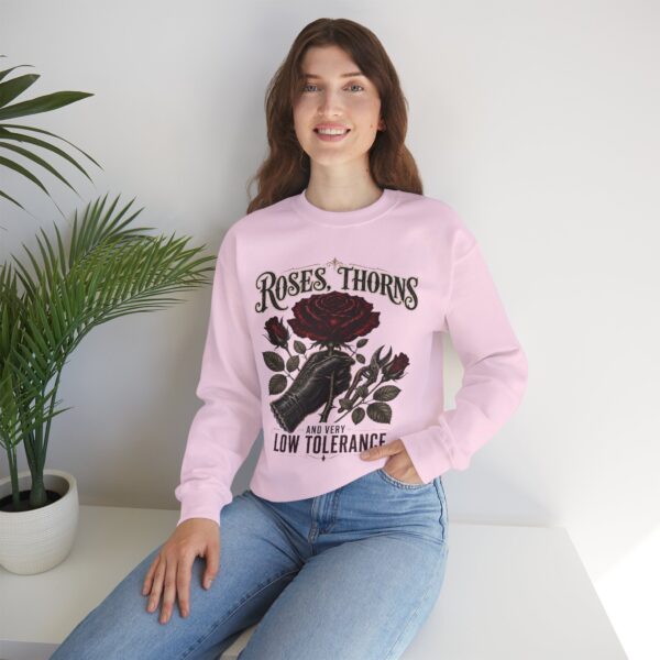 Crewneck Sweatshirt - Roses, Thorns and Very Low Tolerance Graphic