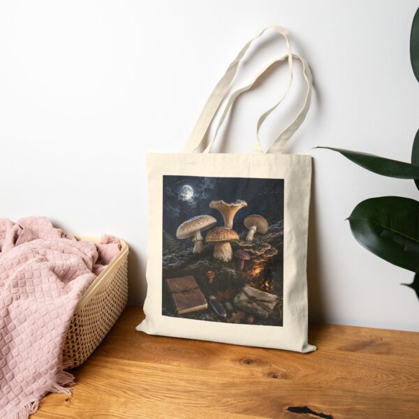 Mushroom Moon Canvas Tote — Botanical Fairycore Mushroom Market Bag