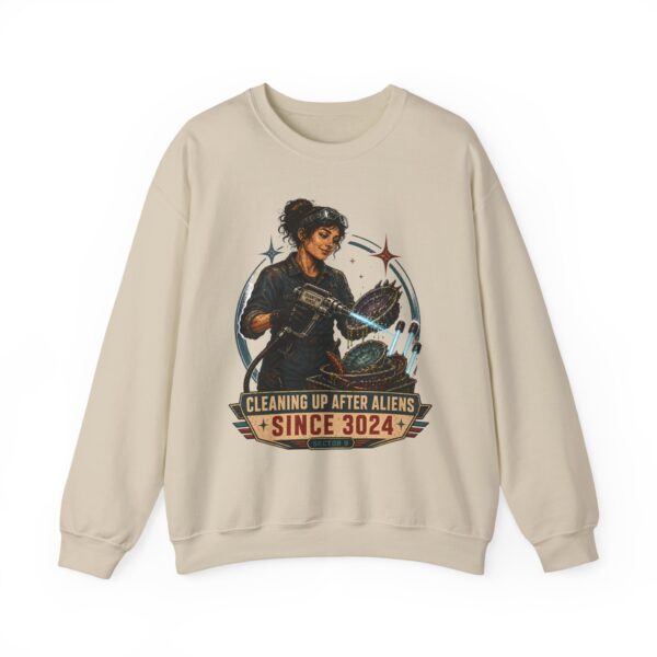 Crewneck Sweatshirt — "Cleaning Up After Aliens Since 3024" Retro Sci‑Fi Crew