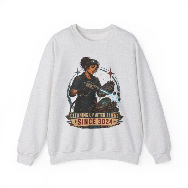Crewneck Sweatshirt — "Cleaning Up After Aliens Since 3024" Retro Sci‑Fi Crew