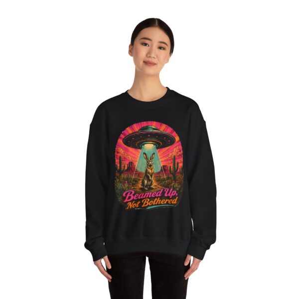 Beamed Up, Not Bothered Sweatshirt — Retro UFO & Jackrabbit Desert Crewneck