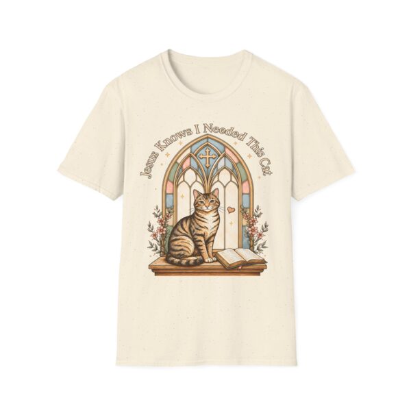 Cat Prayer T-Shirt — "Jesus Knows I Needed This Cat" Vintage Stained-Glass Design
