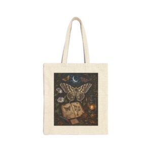 Mystic Moth Cotton Tote – Vintage Botanical Moonlit Art Bag