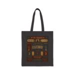 Railway Vintage Sign Tote Bag — Retro Train Station Canvas Tote antique train station signage, with bold directional typography, weathered enamel textures, and classic rail-era layou