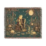 Folk Moonlight Woven Blanket — Mystic Accordion Player Throw