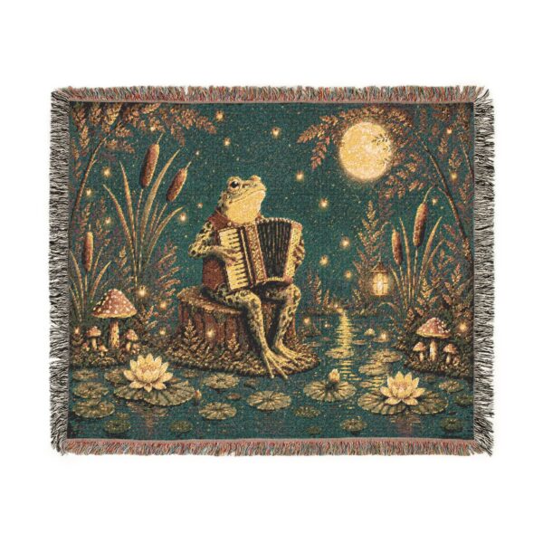 Folk Moonlight Woven Blanket — Mystic Accordion Player Throw