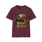 Burger of the Realm T-Shirt — Medieval Knight Holding Burger Graphic Tee