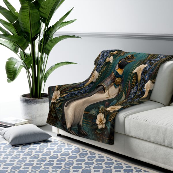 Regal Penguin Sherpa Blanket — Victorian Floral Steampunk Throw