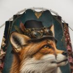 Steampunk Fox Shower Curtain — Victorian Fox Portrait Bathroom Decor