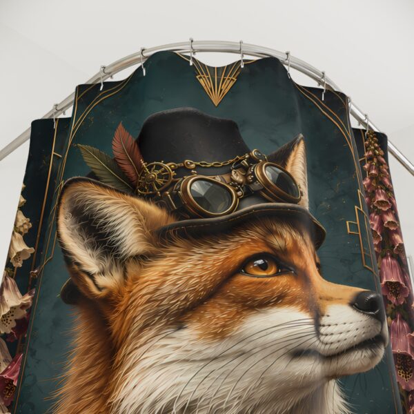 Steampunk Fox Shower Curtain — Victorian Fox Portrait Bathroom Decor