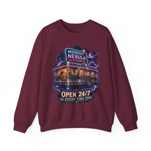Midnight Nebula Diner Sweatshirt — "Open 24/7 in Every Time Zone"