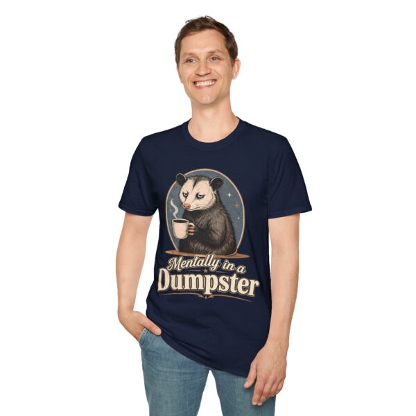 Mentally in a Dumpster Possum Tee — Cute Sarcastic Coffee Graphic T-Shirt