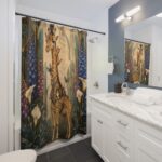 Giraffe & Cats Vintage Botanical Shower Curtain — Storybook Safari Bath Decor