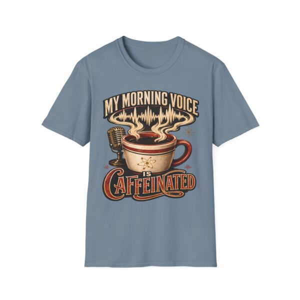 My Morning Voice Is Caffeinated T-Shirt — Coffee, Mic & Soundwave Vintage Tee