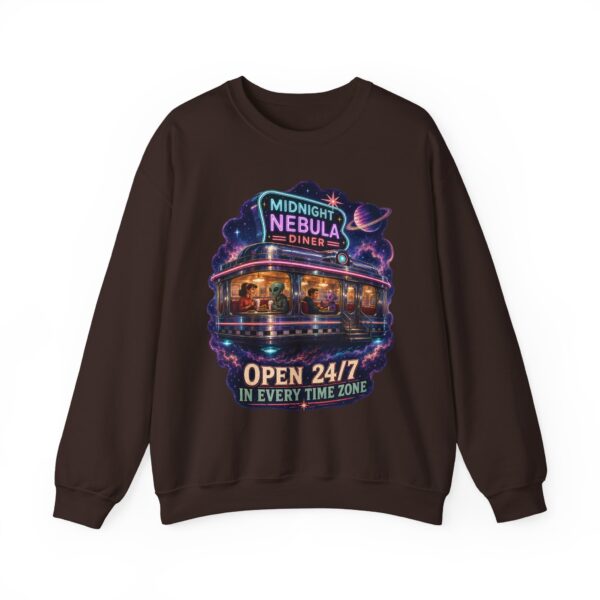 Midnight Nebula Diner Sweatshirt — "Open 24/7 in Every Time Zone"