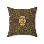 William Morris Vintage Botanical Tapestry Pillow — Navy, Olive & Burnt Orange Floral Accent Cushion