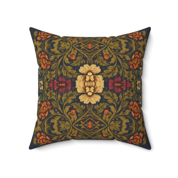 William Morris Vintage Botanical Tapestry Pillow — Navy, Olive & Burnt Orange Floral Accent Cushion