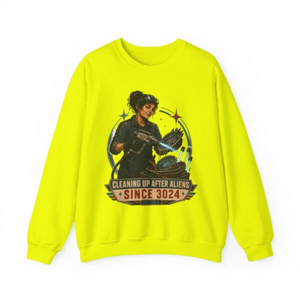 Crewneck Sweatshirt — "Cleaning Up After Aliens Since 3024" Retro Sci‑Fi Crew