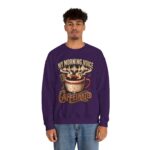Caffeinated Crewneck Sweatshirt — “My Morning Voice Is Caffeinated” Coffee + Microphone Graphic