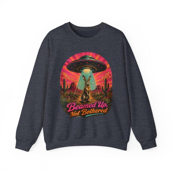 Beamed Up, Not Bothered Sweatshirt — Retro UFO & Jackrabbit Desert Crewneck