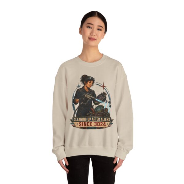 Crewneck Sweatshirt — "Cleaning Up After Aliens Since 3024" Retro Sci‑Fi Crew