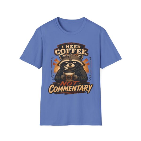 I Need Coffee Not Commentary Raccoon T-Shirt — Funny Coffee Lover Graphic Tee