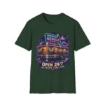 Midnight Nebula Diner T-Shirt — 'Open 24/7 in Every Time Zone' Retro Space Diner Tee