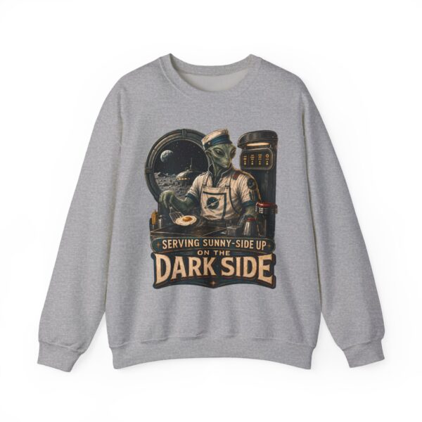 Crewneck Sweatshirt — "Serving Sunny-Side Up on the Dark Side" Alien Chef Graphic