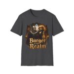 Burger of the Realm T-Shirt — Medieval Knight Holding Burger Graphic Tee