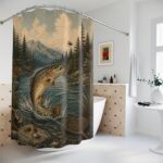Fishing Trout Shower Curtain — Mountain River Fly Fishing Bathroom Decor