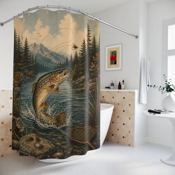 Fishing Trout Shower Curtain — Mountain River Fly Fishing Bathroom Decor