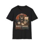 Barely Awake Office Cat T-Shirt — Funny Grumpy Cat Coffee Work Shirt