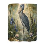 Shoebill Heron Sherpa Blanket – Vintage Botanical Wildlife Throw