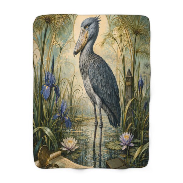 Shoebill Heron Sherpa Blanket – Vintage Botanical Wildlife Throw