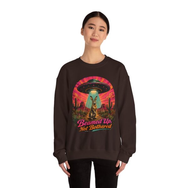 Beamed Up, Not Bothered Sweatshirt — Retro UFO & Jackrabbit Desert Crewneck