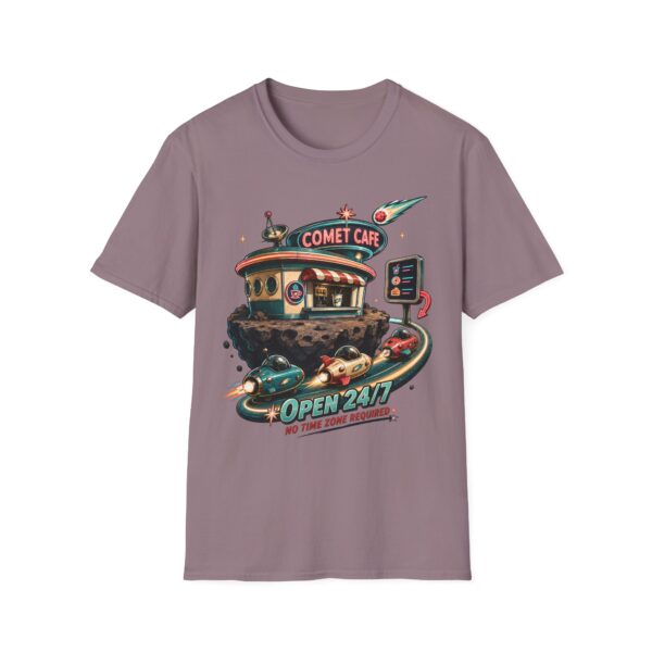 Comet Cafe T-Shirt — Retro Space Diner Graphic Tee ("Open 24/7")