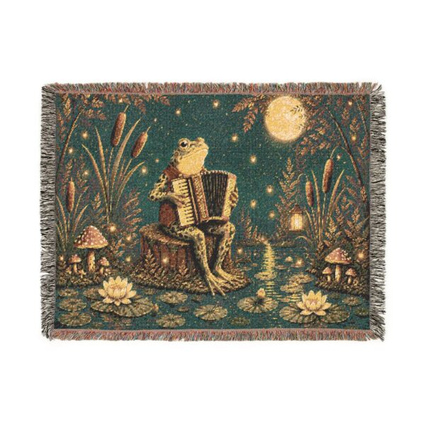 Folk Moonlight Woven Blanket — Mystic Accordion Player Throw