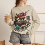 Comet Café Crewneck Sweatshirt — Retro Space Diner “Open 24/7” Graphic