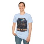 Retro Arcade T-Shirt — "High Scores Across the Galaxy" Space Gamer Tee
