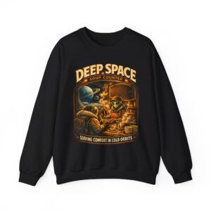 Deep Space Soup Counter Crewneck Sweatshirt — Retro Sci‑Fi Diner Graphic ("Serving Comfort in Cold Orbits")