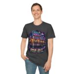 Midnight Nebula Diner T-Shirt — 'Open 24/7 in Every Time Zone' Retro Space Diner Tee