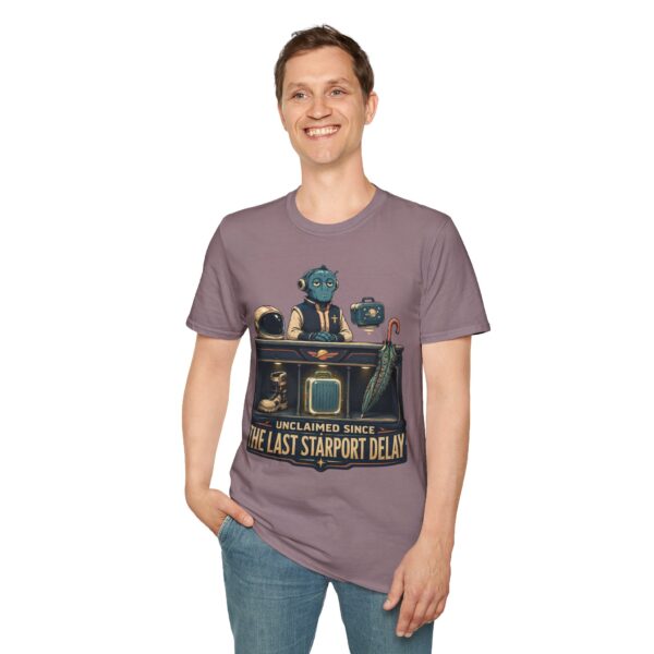 Retro Spaceport Tee — "Unclaimed Since The Last Starport Delay" Alien Deli Illustration
