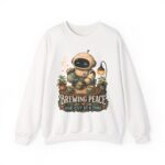 Brewing Peace Robot Sweatshirt — "Brewing Peace One Cup at a Time" Cozy Crewneck