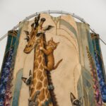 Giraffe & Cats Vintage Botanical Shower Curtain — Storybook Safari Bath Decor