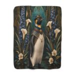 Regal Penguin Sherpa Blanket — Victorian Floral Steampunk Throw